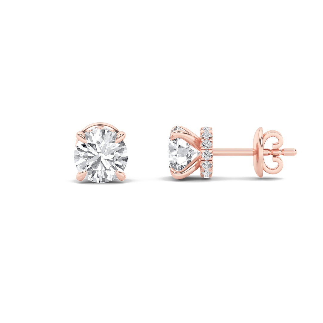 3CTW Round Shaped Lab Grown Diamond (F/VS) Hidden Halo Stud Earrings in 14K Gold