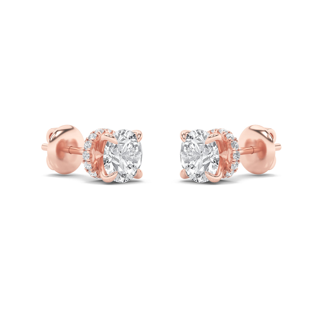 3CTW Round Shaped Lab Grown Diamond (F/VS) Hidden Halo Stud Earrings in 14K Gold