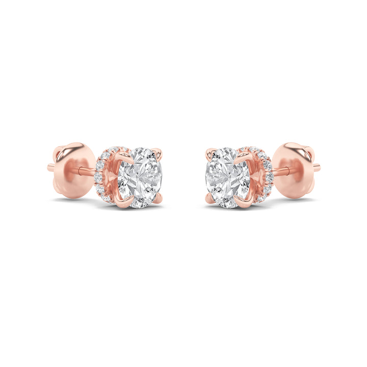 3CTW Round Shaped Lab Grown Diamond (F/VS) Hidden Halo Stud Earrings in 14K Gold