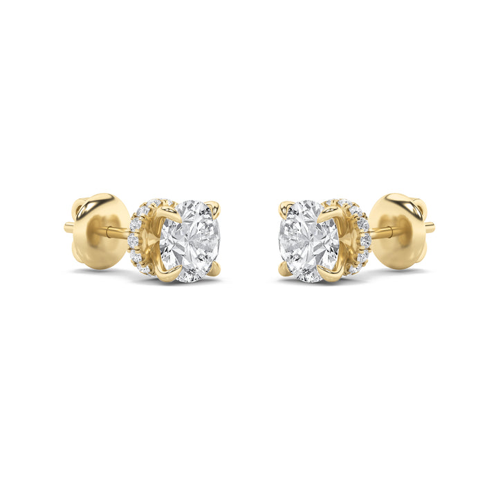 5Cttw Round Shaped Lab Grown Diamond (F/VS) Hidden Halo Stud Earrings in 14K Gold