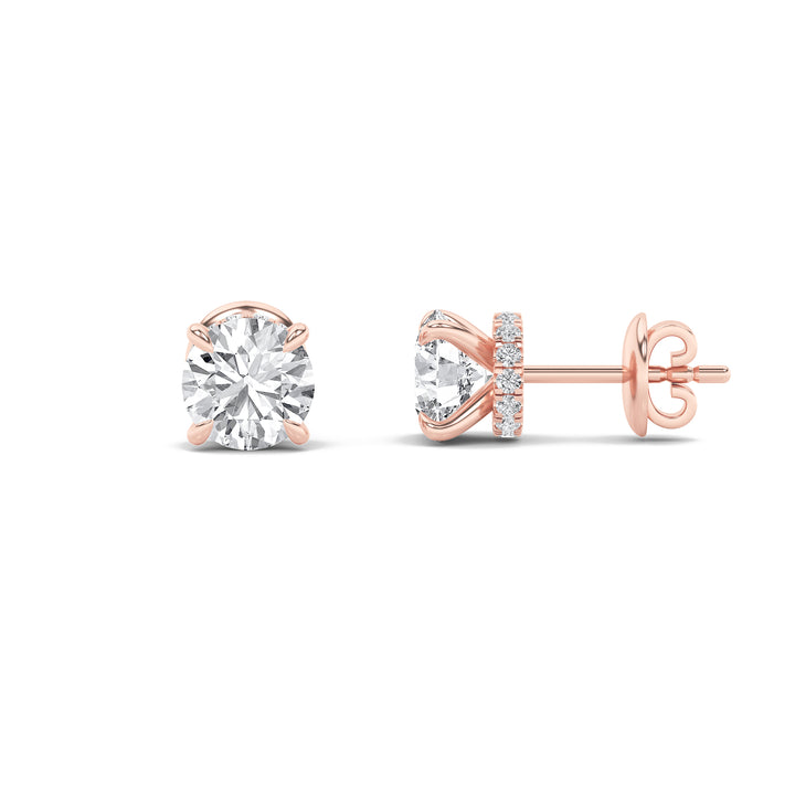 5Cttw Round Shaped Lab Grown Diamond (F/VS) Hidden Halo Stud Earrings in 14K Gold