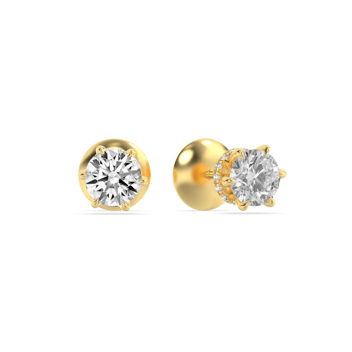 3Cttw Round Shaped Lab Grown Diamond (F/VS) Hidden Halo Stud Earrings in 14K Gold
