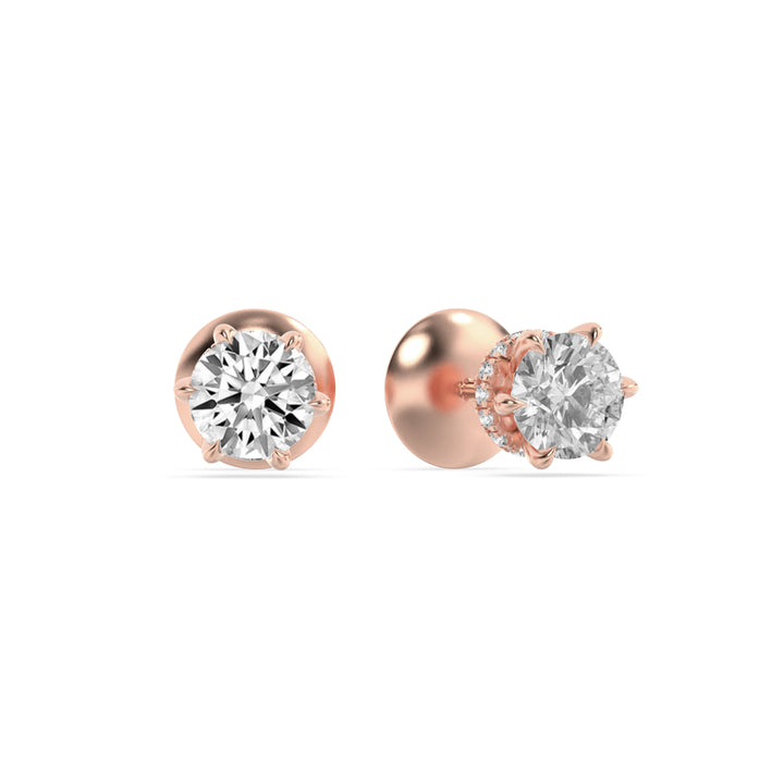 3Cttw Round Shaped Lab Grown Diamond (F/VS) Hidden Halo Stud Earrings in 14K Gold