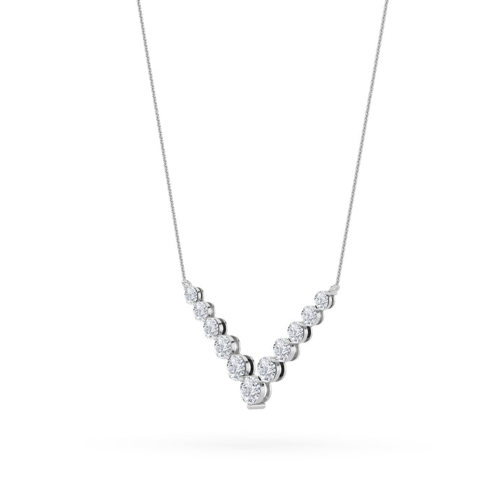 5Cttw Round Shaped Lab Grown Diamond (F/VS) Graduating V Necklace in 14K Gold