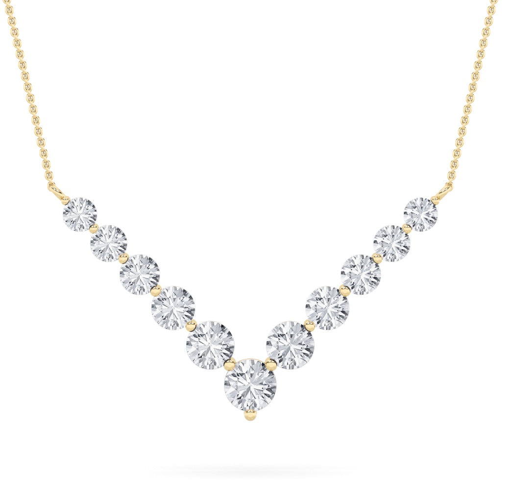 5Cttw Round Shaped Lab Grown Diamond (F/VS) Graduating V Necklace in 14K Gold