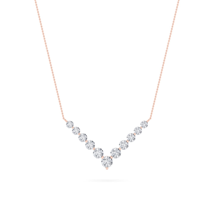 5Cttw Round Shaped Lab Grown Diamond (F/VS) Graduating V Necklace in 14K Gold