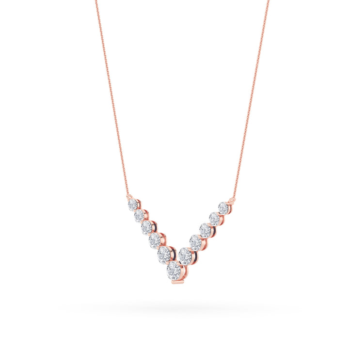 5Cttw Round Shaped Lab Grown Diamond (F/VS) Graduating V Necklace in 14K Gold