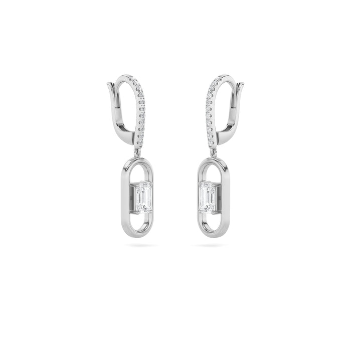 1CTW Emerald Shaped Lab Grown Diamond (F/VS) Paperclip Dangle Earrings in 14K Gold