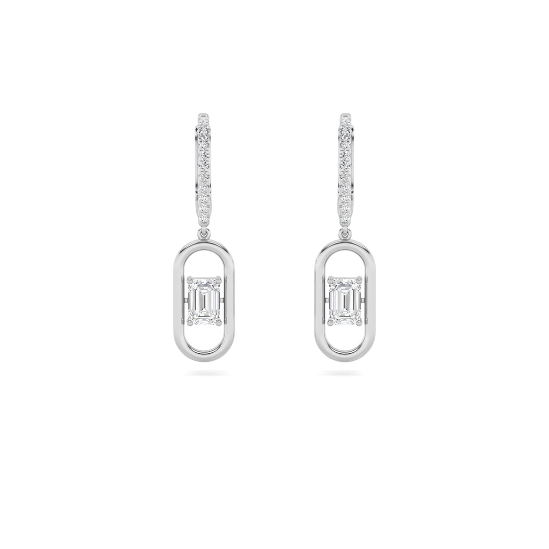1CTW Emerald Shaped Lab Grown Diamond (F/VS) Paperclip Dangle Earrings in 14K Gold
