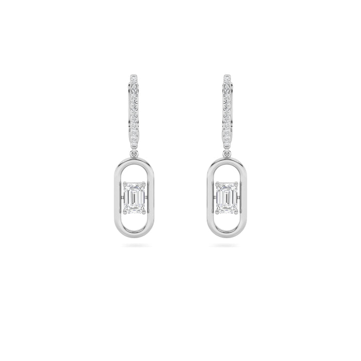 1CTW Emerald Shaped Lab Grown Diamond (F/VS) Paperclip Dangle Earrings in 14K Gold
