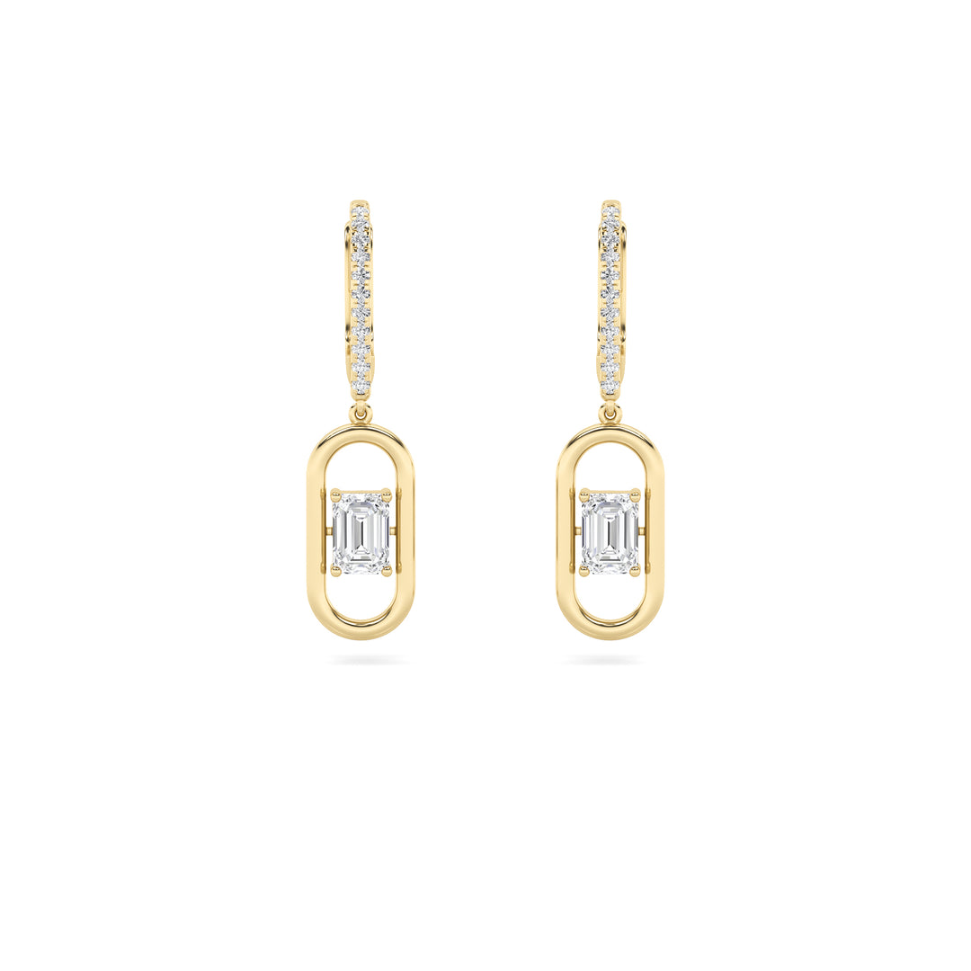 1CTW Emerald Shaped Lab Grown Diamond (F/VS) Paperclip Dangle Earrings in 14K Gold