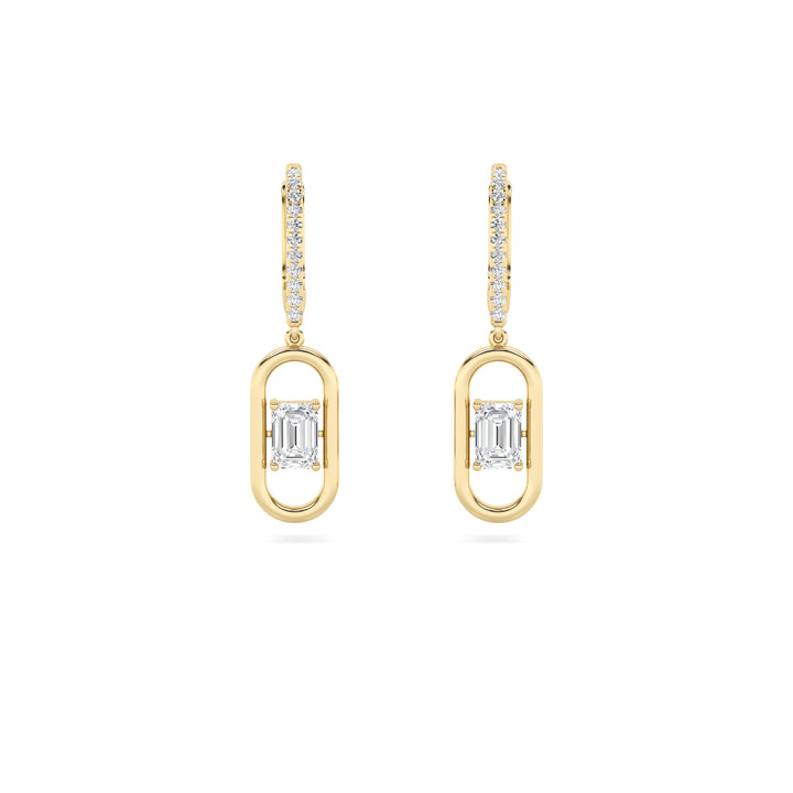 1CTW Emerald Shaped Lab Grown Diamond (F/VS) Paperclip Dangle Earrings in 14K Gold