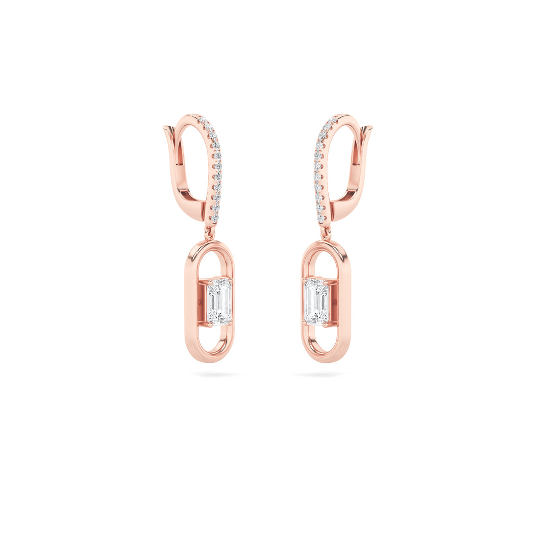 1CTW Emerald Shaped Lab Grown Diamond (F/VS) Paperclip Dangle Earrings in 14K Gold