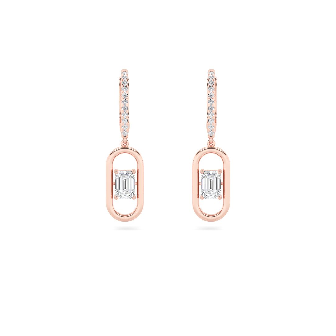 1CTW Emerald Shaped Lab Grown Diamond (F/VS) Paperclip Dangle Earrings in 14K Gold