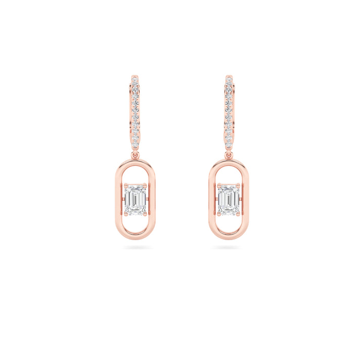 1CTW Emerald Shaped Lab Grown Diamond (F/VS) Paperclip Dangle Earrings in 14K Gold