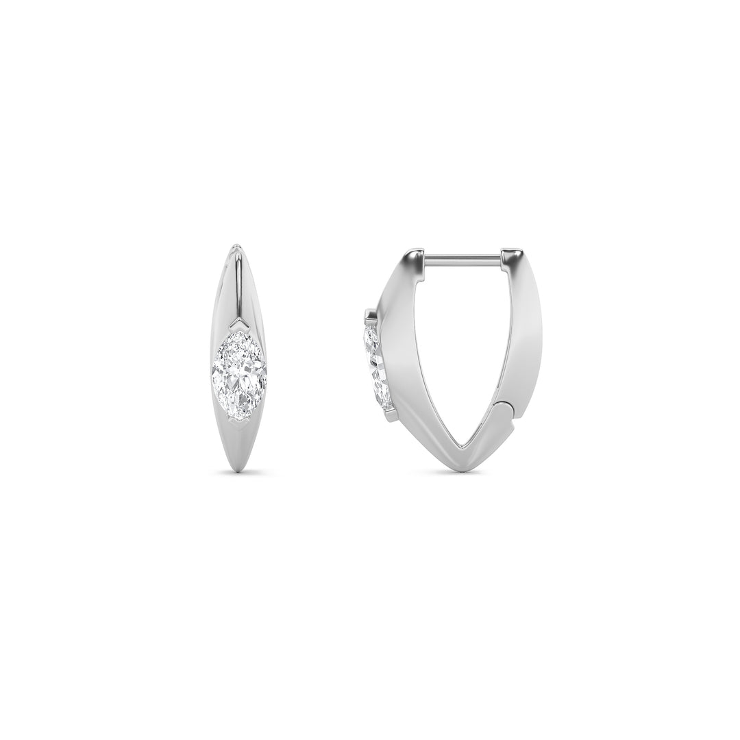 1CTW Marquise Shaped Lab Grown Diamond (F/VS) Solitaire Huggie  Earrings in 14K Gold