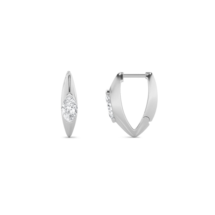 1CTW Marquise Shaped Lab Grown Diamond (F/VS) Solitaire Huggie  Earrings in 14K Gold