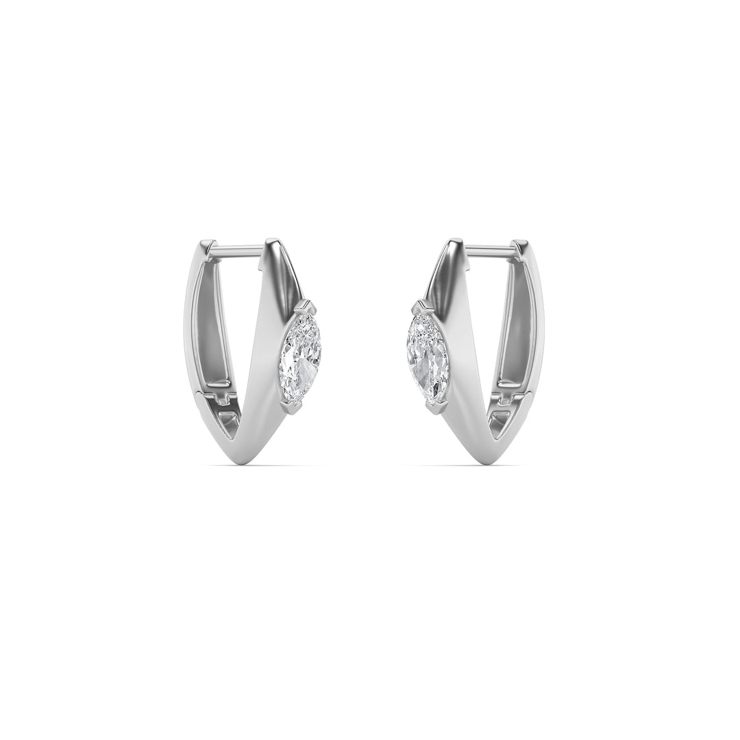 1CTW Marquise Shaped Lab Grown Diamond (F/VS) Solitaire Huggie  Earrings in 14K Gold