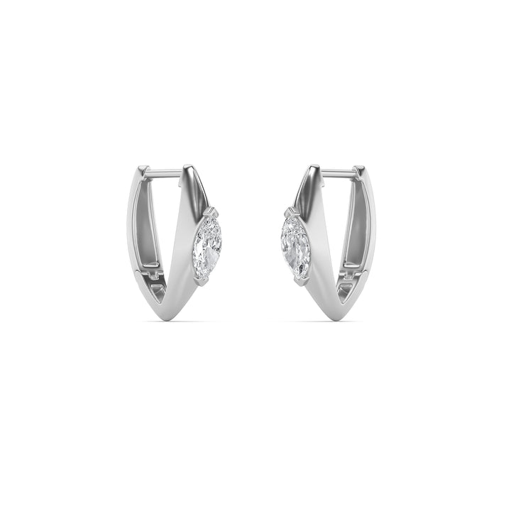 1CTW Marquise Shaped Lab Grown Diamond (F/VS) Solitaire Huggie  Earrings in 14K Gold