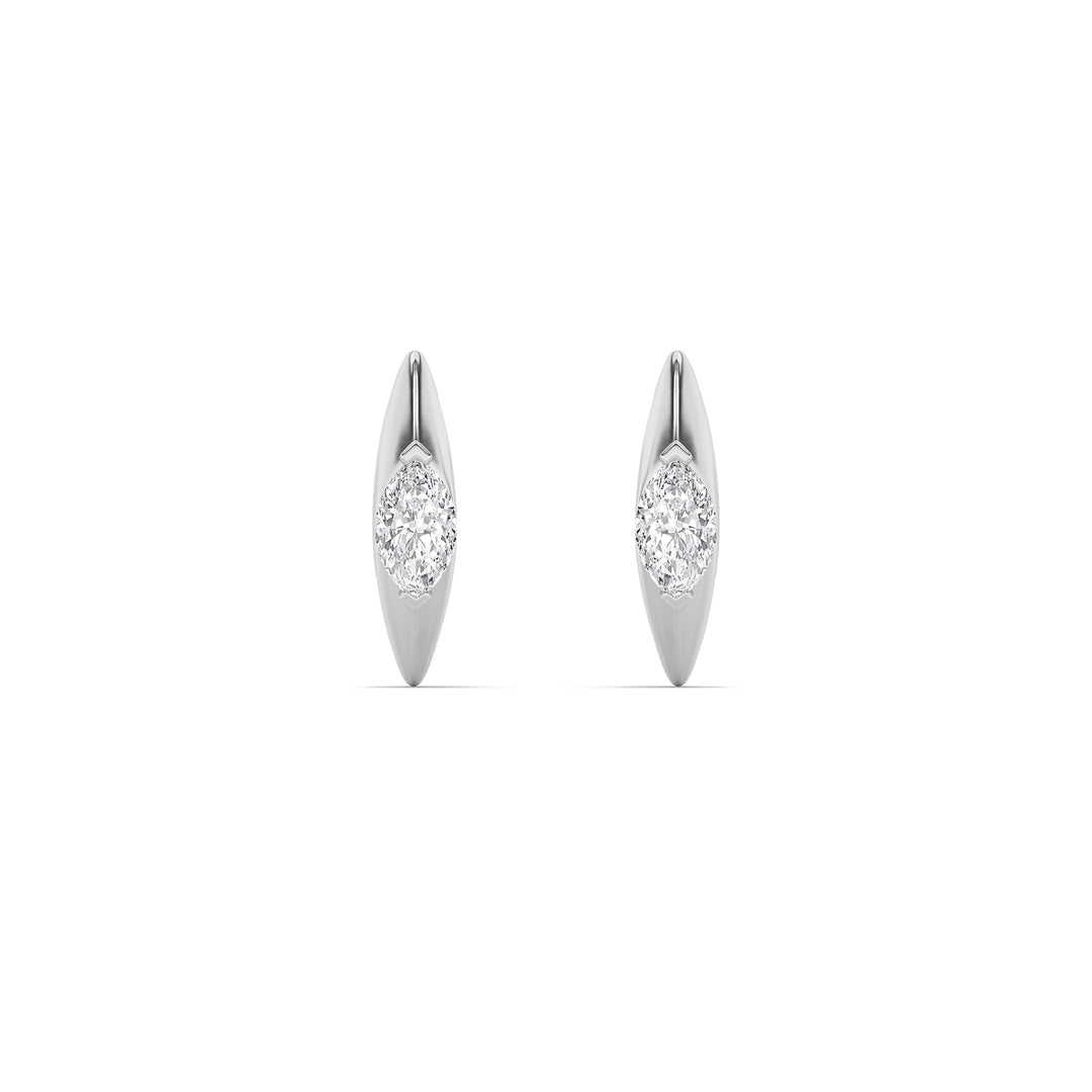 1CTW Marquise Shaped Lab Grown Diamond (F/VS) Solitaire Huggie  Earrings in 14K Gold