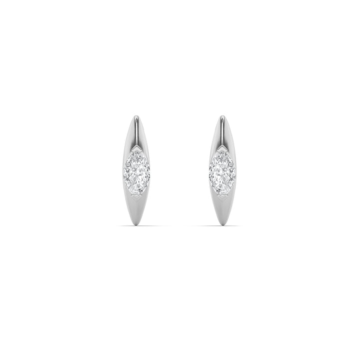 1CTW Marquise Shaped Lab Grown Diamond (F/VS) Solitaire Huggie  Earrings in 14K Gold