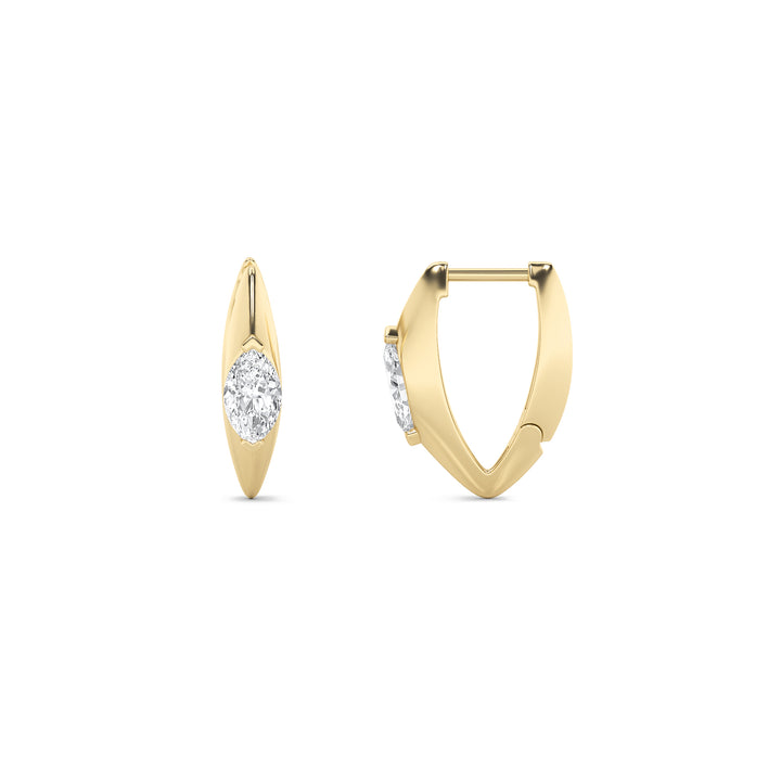 1CTW Marquise Shaped Lab Grown Diamond (F/VS) Solitaire Huggie  Earrings in 14K Gold
