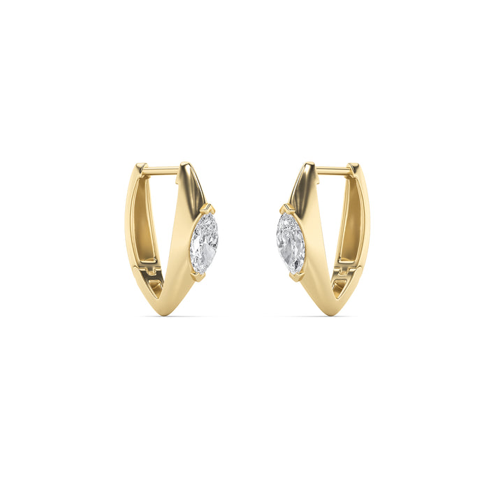1CTW Marquise Shaped Lab Grown Diamond (F/VS) Solitaire Huggie  Earrings in 14K Gold
