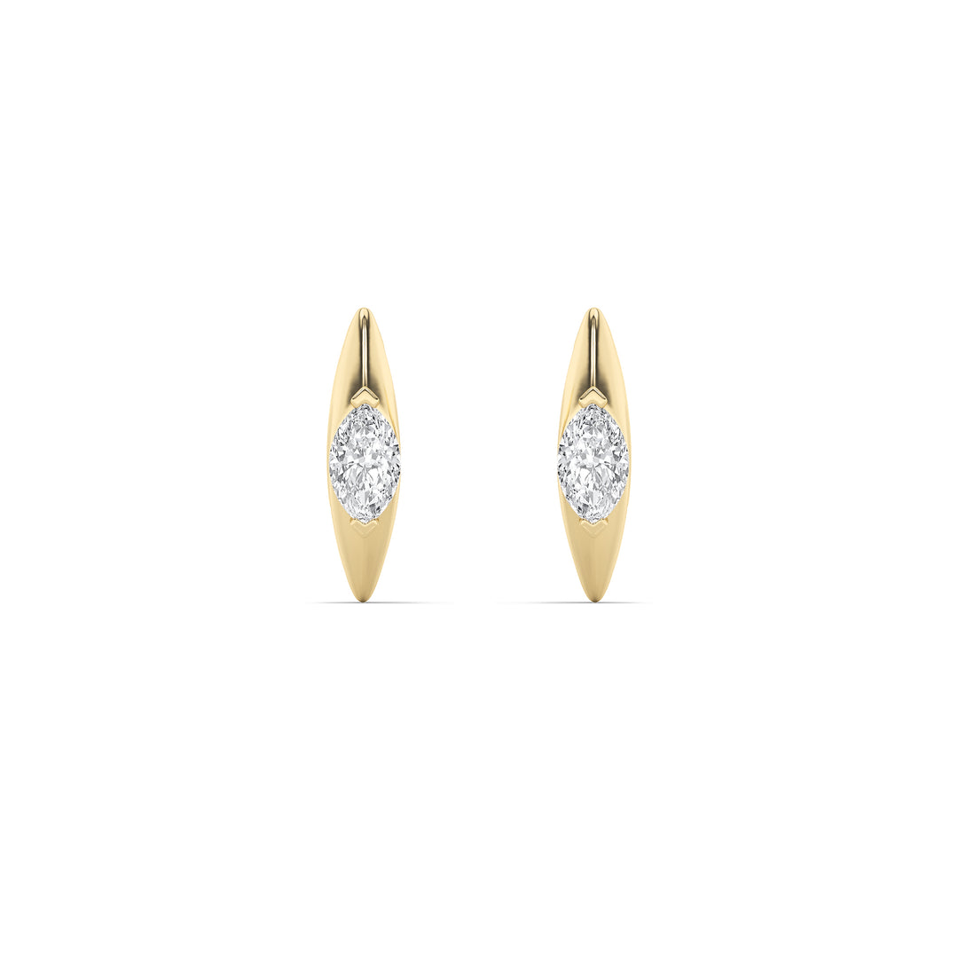 1CTW Marquise Shaped Lab Grown Diamond (F/VS) Solitaire Huggie  Earrings in 14K Gold