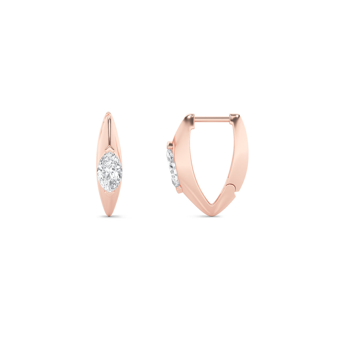 1CTW Marquise Shaped Lab Grown Diamond (F/VS) Solitaire Huggie  Earrings in 14K Gold
