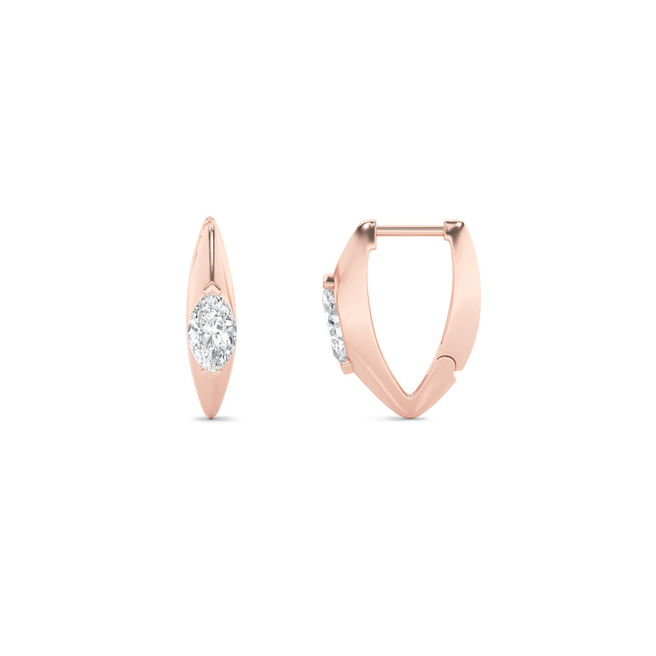 1CTW Marquise Shaped Lab Grown Diamond (F/VS) Solitaire Huggie  Earrings in 14K Gold