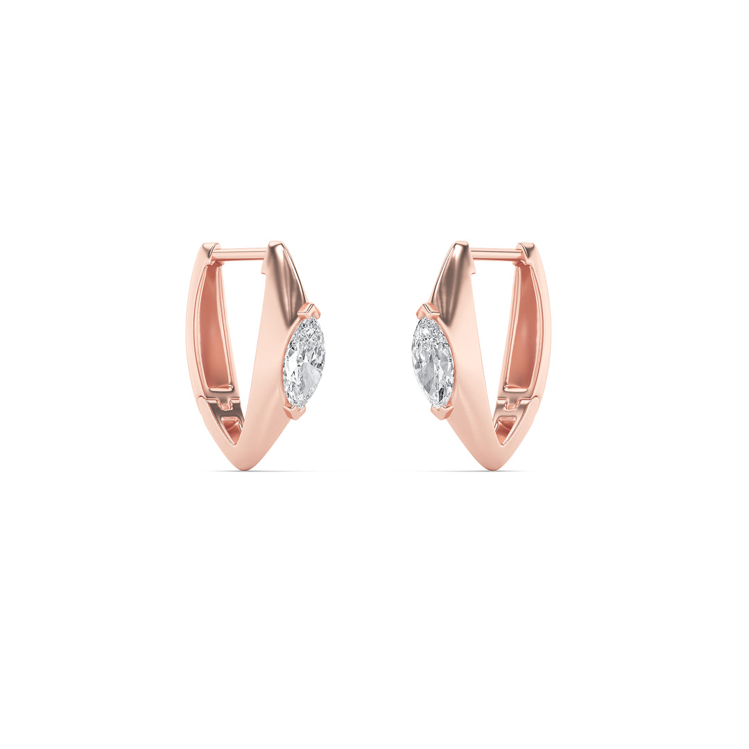 1CTW Marquise Shaped Lab Grown Diamond (F/VS) Solitaire Huggie  Earrings in 14K Gold