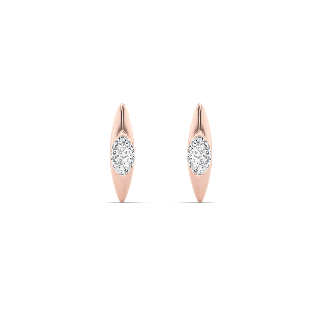 1CTW Marquise Shaped Lab Grown Diamond (F/VS) Solitaire Huggie  Earrings in 14K Gold