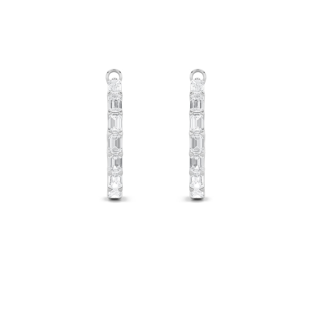 4Cttw Emerald Shaped Lab Grown Diamond (G/VS) Inside Out Hoop Earrings in 14K Gold