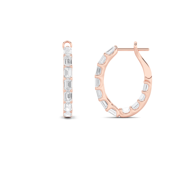 4.25Cttw Emerald Shaped Lab Grown Diamond (G/VS) Inside Out Hoop Earrings in 14K Gold