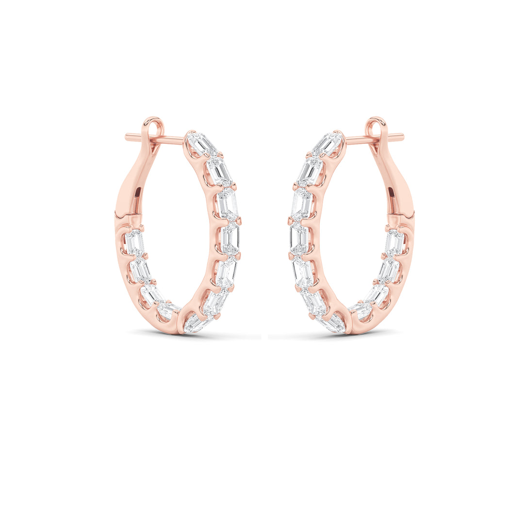 4.25Cttw Emerald Shaped Lab Grown Diamond (G/VS) Inside Out Hoop Earrings in 14K Gold