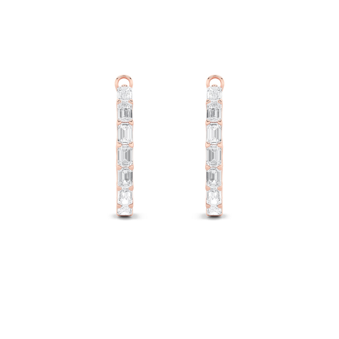 4.25Cttw Emerald Shaped Lab Grown Diamond (G/VS) Inside Out Hoop Earrings in 14K Gold