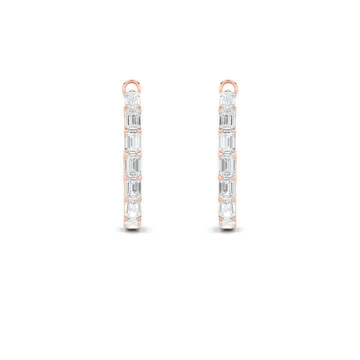 4.25Cttw Emerald Shaped Lab Grown Diamond (G/VS) Inside Out Hoop Earrings in 14K Gold
