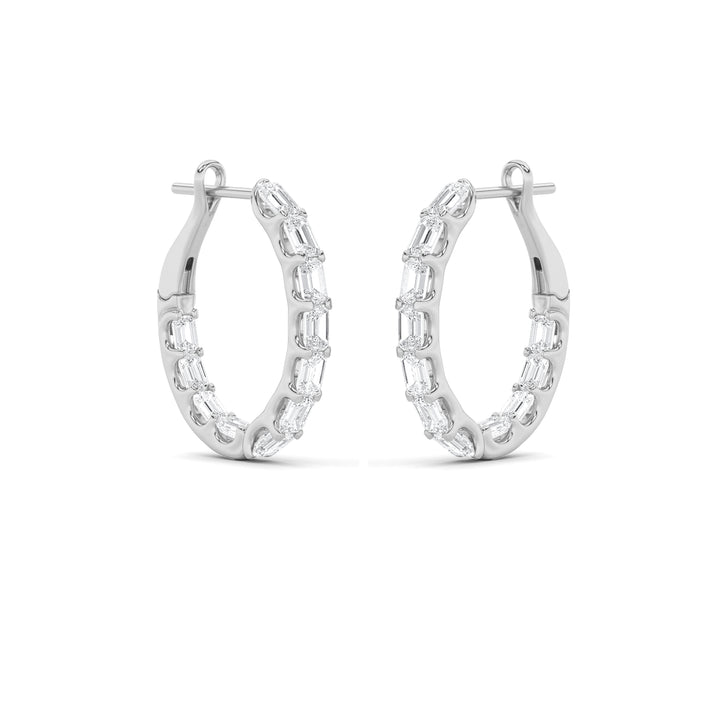 4.75Cttw Emerald Shaped Lab Grown Diamond (G/VS) Inside Out Hoop Earrings in 14K Gold