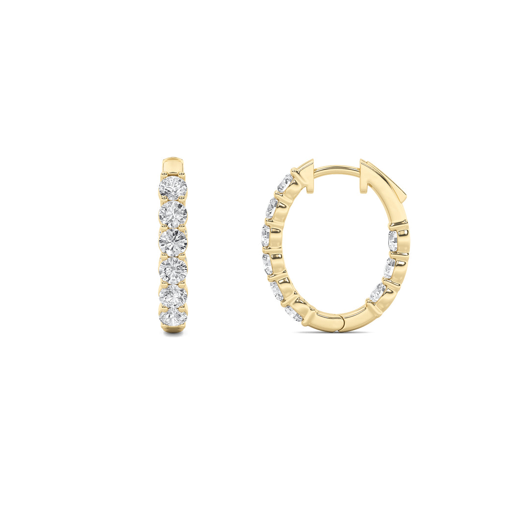 2Cttw Round Shaped Lab Grown Diamond (F/VS) Inside Out Hoop Earrings in 14K Gold
