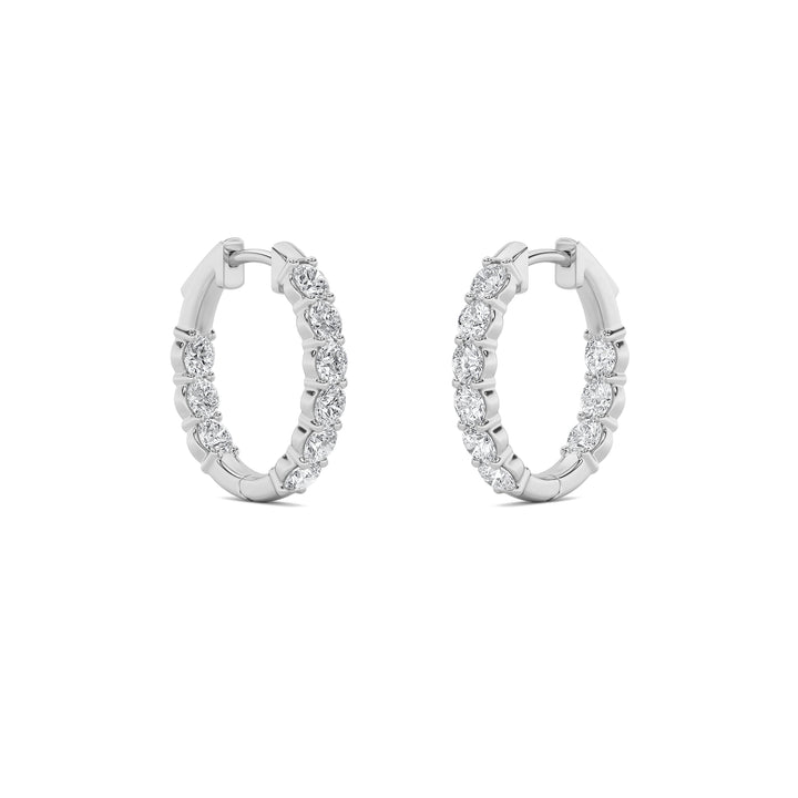 3Cttw Round Shaped Lab Grown Diamond (F/VS) Inside Out Hoop Earrings in 14K Gold
