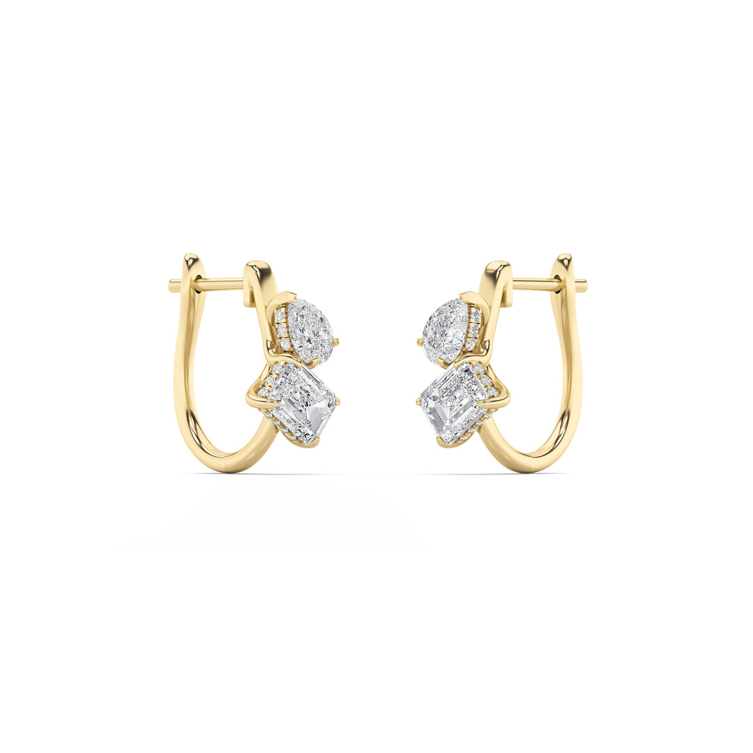 3Cttw Mixed Shaped Lab Grown Diamond (F/VS) Toi et Moi Fashion Earrings in 14K Gold