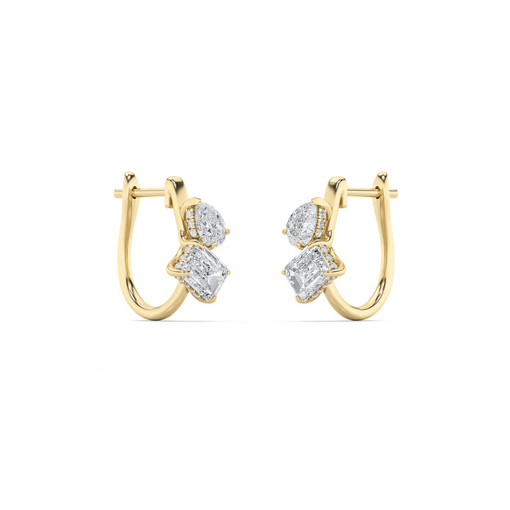3Cttw Mixed Shaped Lab Grown Diamond (F/VS) Toi et Moi Fashion Earrings in 14K Gold