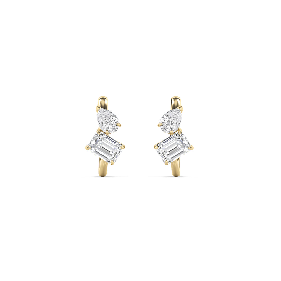 3Cttw Mixed Shaped Lab Grown Diamond (F/VS) Toi et Moi Fashion Earrings in 14K Gold