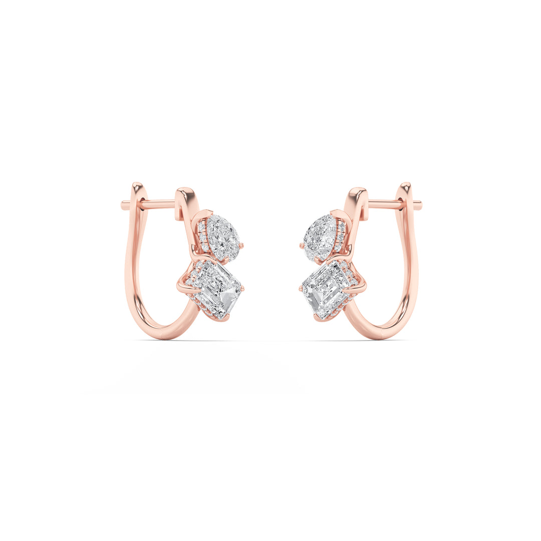 3Cttw Mixed Shaped Lab Grown Diamond (F/VS) Toi et Moi Fashion Earrings in 14K Gold