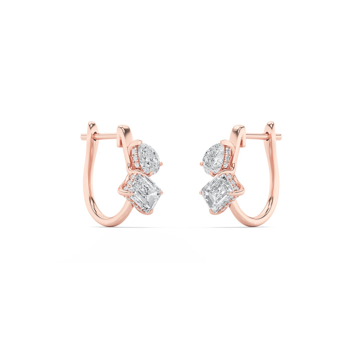 3Cttw Mixed Shaped Lab Grown Diamond (F/VS) Toi et Moi Fashion Earrings in 14K Gold