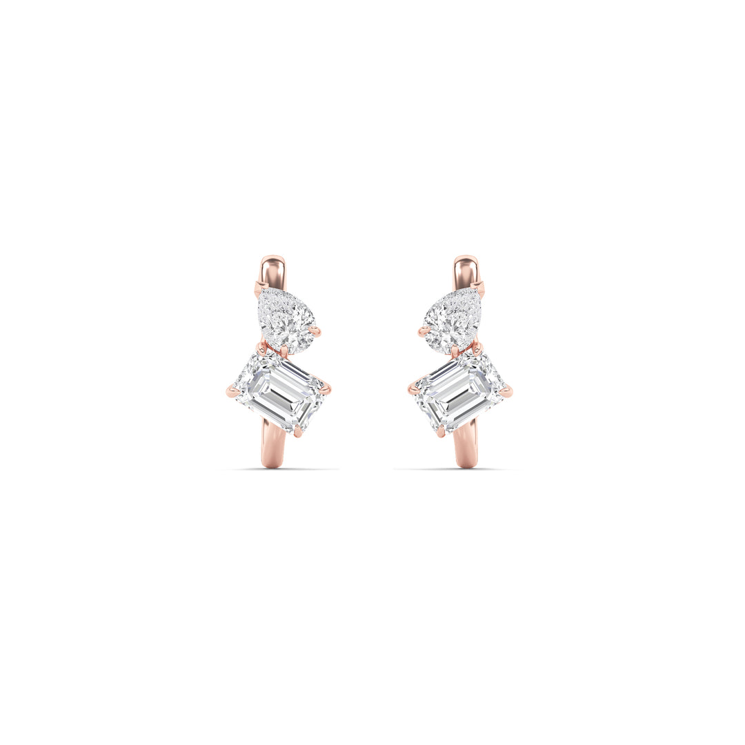 3Cttw Mixed Shaped Lab Grown Diamond (F/VS) Toi et Moi Fashion Earrings in 14K Gold