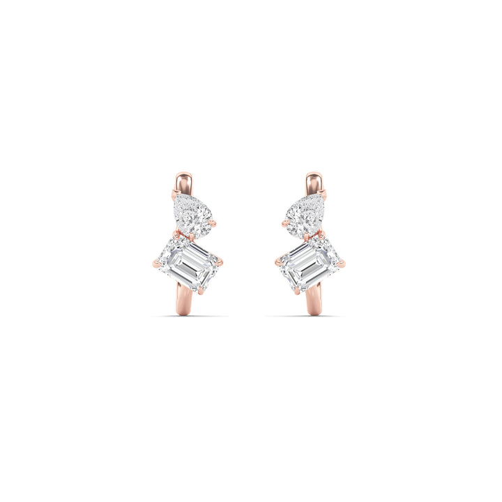 3Cttw Mixed Shaped Lab Grown Diamond (F/VS) Toi et Moi Fashion Earrings in 14K Gold