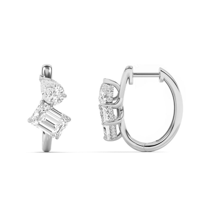 3Cttw Emerald Shaped Lab Grown Diamond (F/VS) Toiet Moi Huggie Earrings in 14K Gold