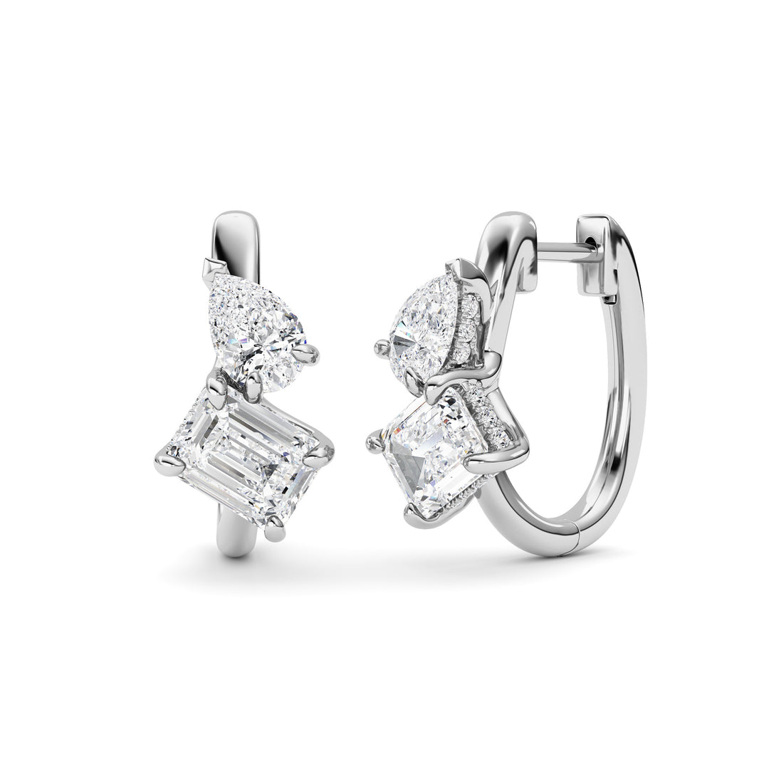 3Cttw Emerald Shaped Lab Grown Diamond (F/VS) Toiet Moi Huggie Earrings in 14K Gold