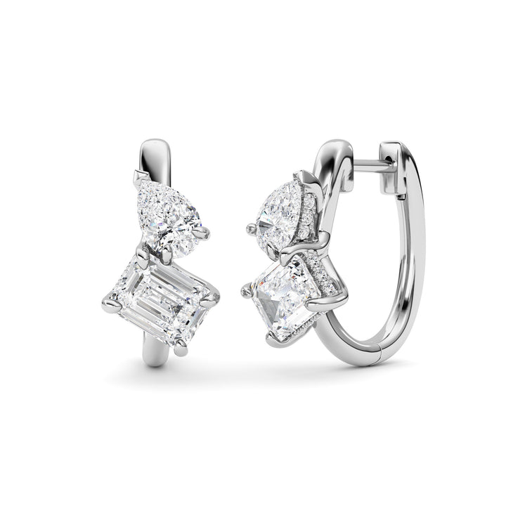 3Cttw Emerald Shaped Lab Grown Diamond (F/VS) Toiet Moi Huggie Earrings in 14K Gold